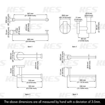KES Black Bathroom Hardware Set 4-Piece 24 Inches Towel Bar Toilet Paper Holder Towel Hook Hand Towel Holder 304 Stainless Steel Wall Mount, LA20BK-42