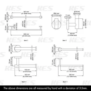 KES Black Bathroom Hardware Set 4-Piece 24 Inches Towel Bar Toilet Paper Holder Towel Hook Hand Towel Holder 304 Stainless Steel Wall Mount, LA20BK-42