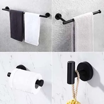 KES Black Bathroom Hardware Set 4-Piece 24 Inches Towel Bar Toilet Paper Holder Towel Hook Hand Towel Holder 304 Stainless Steel Wall Mount, LA20BK-42