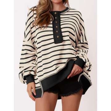 PRETTYGARDEN Womens Striped Oversized Sweatshirt for Fall 2025