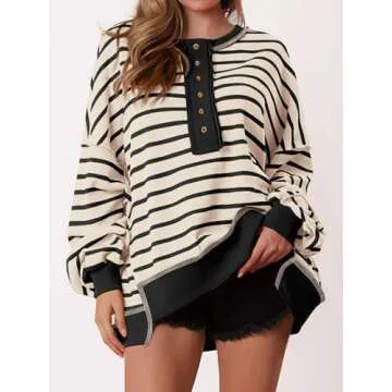 PRETTYGARDEN Womens Striped Oversized Sweatshirt for Fall 2025
