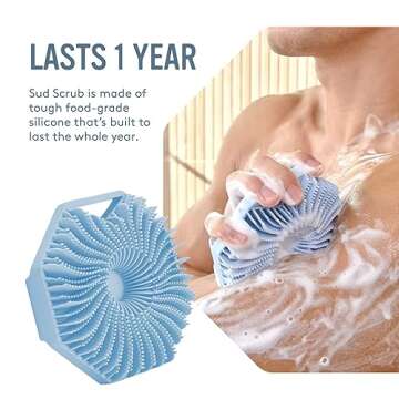 Sud Scrub® Antimicrobial Silicone Body Scrubber, Exfoliating Body Scrubber for Sensitive Skin, Eco Friendly Shower Scrubber for Body, Silicone Body Brush for Showering, Blue