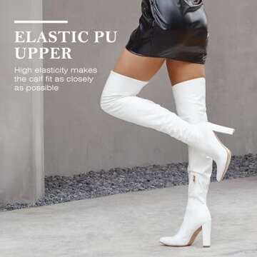 WSKEISP White Thigh High Boots for Women White Gogo Boots Women's Knee-high Boots Chunky Boots for W...