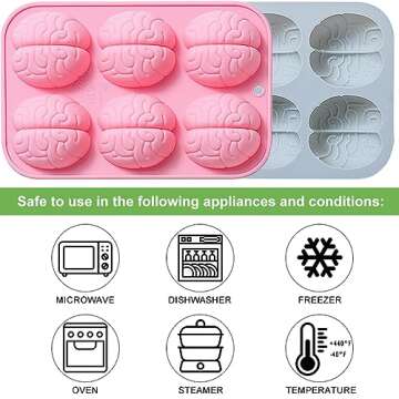 Halloween Brain Chocolate Candy Silicone Mold，6 Hole 3D Brain Shape Mold，DIY Cookies Candy Gummy Chocolate Mold Ice Cream Tray(2 Pack)