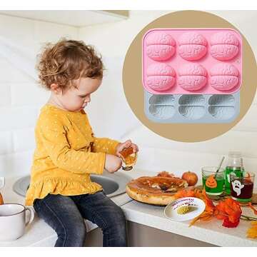 Halloween Brain Chocolate Candy Silicone Mold，6 Hole 3D Brain Shape Mold，DIY Cookies Candy Gummy Chocolate Mold Ice Cream Tray(2 Pack)