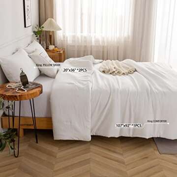 COTTEBED White Comforter King Size Set Bed, Luxury Hotel Super Soft Fluffy Washed Cotton, 1 Down Comforter 2 Pillowsham, Lightweight Modern Solid Bedding Collection All Season (White,King/Cal King)