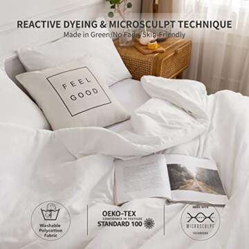 COTTEBED White Comforter King Size Set Bed, Luxury Hotel Super Soft Fluffy Washed Cotton, 1 Down Comforter 2 Pillowsham, Lightweight Modern Solid Bedding Collection All Season (White,King/Cal King)