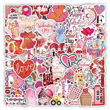 50pcs Valentine Stickers, Love Stickers Vinyl Waterproof for Laptop Water Bottles Scrapbook Skateboard Guitar Heart Romantic Stickers Valentine's Day Stickers for Teens and Adults (Valentine's Day)