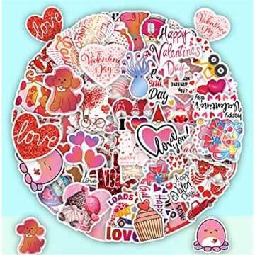 50pcs Valentine Stickers, Love Stickers Vinyl Waterproof for Laptop Water Bottles Scrapbook Skateboard Guitar Heart Romantic Stickers Valentine's Day Stickers for Teens and Adults (Valentine's Day)