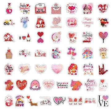 50pcs Valentine Stickers, Love Stickers Vinyl Waterproof for Laptop Water Bottles Scrapbook Skateboard Guitar Heart Romantic Stickers Valentine's Day Stickers for Teens and Adults (Valentine's Day)