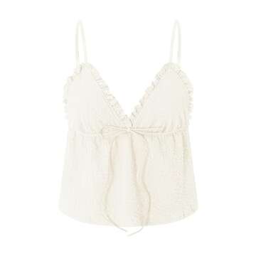 Mxiqqpltky Women Y2K Ruched Camisole Sleeveless Spaghetti Straps V Neck Cami Tops Summer Cute Bow Fl...