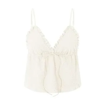 Mxiqqpltky Women Y2K Ruched Camisole Sleeveless Spaghetti Straps V Neck Cami Tops Summer Cute Bow Fl...