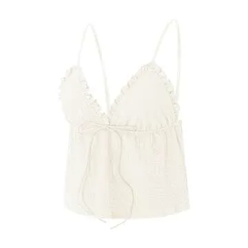 Mxiqqpltky Women Y2K Ruched Camisole Sleeveless Spaghetti Straps V Neck Cami Tops Summer Cute Bow Flowy Tank Tops Streetwear (Light Beige, S)