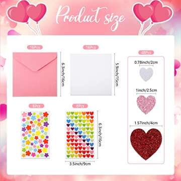 Zonon 16 Pack Valentines Crafts DIY Card Kit for Kids - Foam Heart Stickers and Envelopes Set for Va...