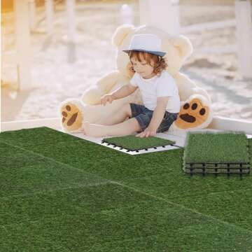 VICTORY RELAX Artificial Grass Turf Tiles Interlocking Set 10 Pieces, Fake Grass Tiles Self-draining for Pet Indoor/Outdoor Flooring Decor,11.8x11.8 inches