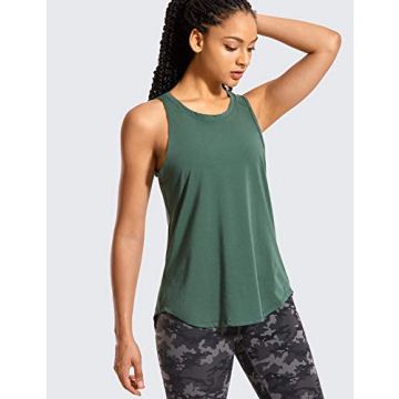 CRZ YOGA Women's Pima Cotton Workout Tank Tops Tie Back Sleeveless Shirts Yoga Athletic Open Back Sport Gym Tops Graphite Green Small