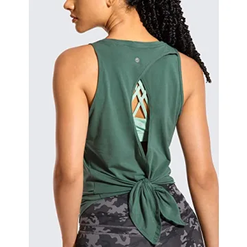 CRZ YOGA Women's Pima Cotton Workout Tank Tops Tie Back Sleeveless Shirts Yoga Athletic Open Back Sport Gym Tops Graphite Green Small
