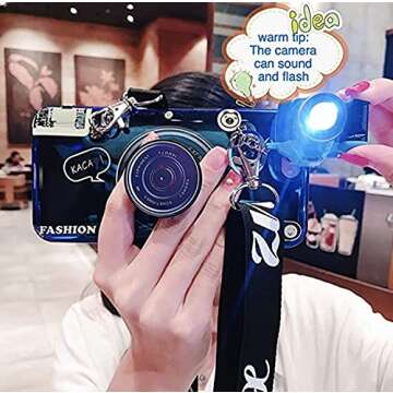 yandi Compatible iPhone 13 Pro Max Case (6.7 inch) Lanyard, Cute iPhone case Blue Ray Camera Style P...