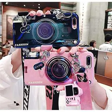 yandi Compatible iPhone 13 Pro Max Case (6.7 inch) Lanyard, Cute iPhone case Blue Ray Camera Style Phone Cover Key Chain, Bling Lightweight Soft TPU Case Cover (Blue, iPhone 13 Pro Max)