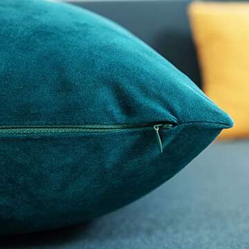 DEZENE Throw Pillow Cases 18x18 Teal: 2 Pack Cozy Soft Velvet Square Decorative Pillow Covers for Fa...