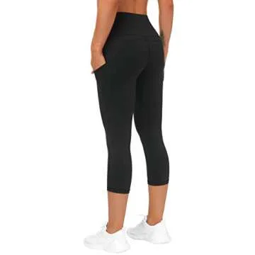 THE GYM PEOPLE Thick High Waist Capris Yoga Pants with Pockets, Tummy Control Workout Running Yoga Leggings for Women Black
