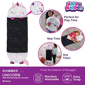 Happy Nappers Pillow & Sleepy Sack - Comfy, Cozy Shimmer Unicorn for Kids 54" x 20"