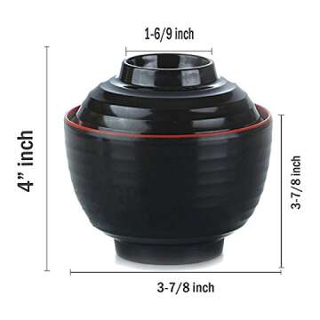 usamjtable Set of 6 Japanese Melamine 味噌湯ボウル4" Miso Soup Rice Bowls With Lid (B11894) ~ We Pay Your Sales Tax
