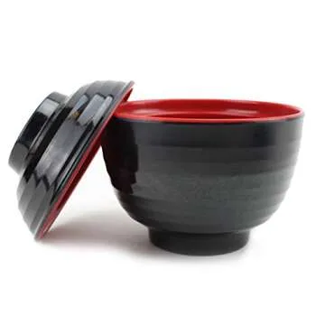 usamjtable Set of 6 Japanese Melamine 味噌湯ボウル4" Miso Soup Rice Bowls With Lid (B11894) ~ We Pay Your Sales Tax