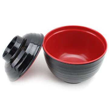 usamjtable Set of 6 Japanese Melamine 味噌湯ボウル4" Miso Soup Rice Bowls With Lid (B11894) ~ We Pay Your Sales Tax