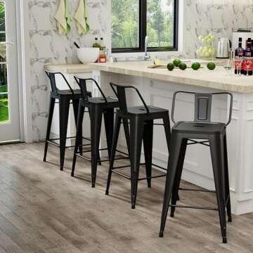 Stylish Tongli Metal Bar Stools Set of 4 for Indoor Use