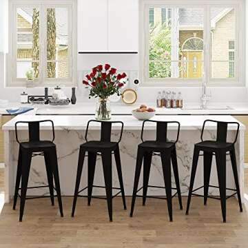 Stylish Tongli Metal Bar Stools Set of 4 for Indoor Use