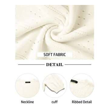 MEROKEETY Women's 2025 Spring Puff Short Sleeve Sweater Tops Pointelle Lightweight Pullover Shirts White