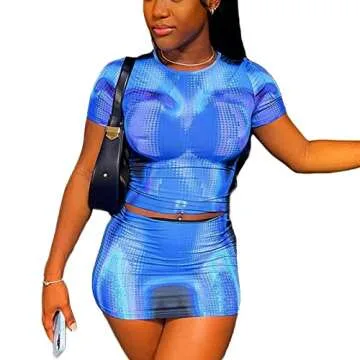 Tsultryofs Women Y2K Skirt Set Short Sleeve Tie Dye Print Crop Tops Bodycon Mini Skirt 2 Piece Set Summer Outfits Streetwear