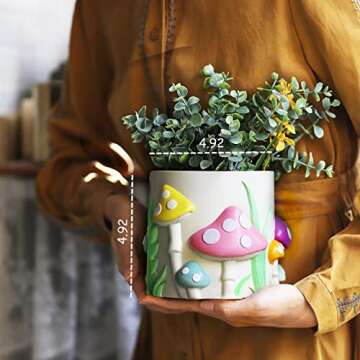GUGUGO Colorful Mushrooms Planters Cute Unique Rainbow Planter with Drainage, Vintage Retro Flower P...