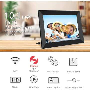 YENOCK FRAMEO Digital Photo Frame WiFi 10.1 Inch HD IPS LCD Touch Screen, 16GB Memory, Auto-Rotate, Wall-Mountable, Easy Setup to Share Photos & Videos via Free App from Anywhere