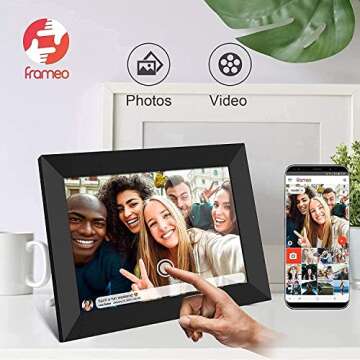 YENOCK FRAMEO Digital Photo Frame WiFi 10.1 Inch HD IPS LCD Touch Screen, 16GB Memory, Auto-Rotate, Wall-Mountable, Easy Setup to Share Photos & Videos via Free App from Anywhere