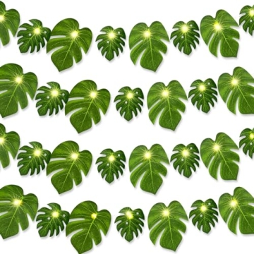 GuassLee Hawaiian Tropical Party Decoration String Lights - 40 LED Monstera Leaf String Lights for L...