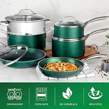 Granitestone Classic Emerald Cookware Set - Nonstick, Durable, 10 Piece