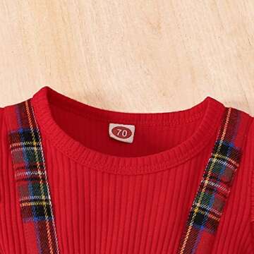 Engofs Baby Girl Christmas Outfit Newborn Infant Long Sleeve Romper Dress with Headband Red 3-6 Mont...