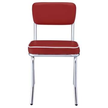 Coaster Home Furnishings Retro Set of 2 Open Back Dining Side Chairs Faux Leather Upholstered Back and Padded Seat Cushion Sturdy Steel Frame Red and Chrome 2450R