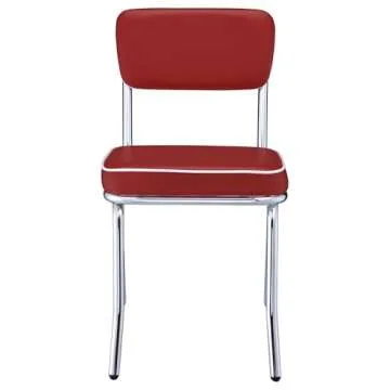 Coaster Home Furnishings Retro Set of 2 Open Back Dining Side Chairs Faux Leather Upholstered Back and Padded Seat Cushion Sturdy Steel Frame Red and Chrome 2450R