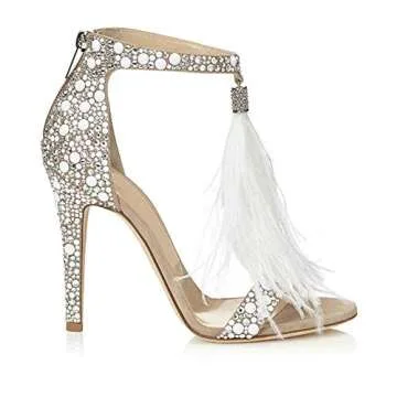 azmodo Women's Wedding Dress Party & Evening Embellished Feather Stiletto Heel Pearl Rhinestones Tassel