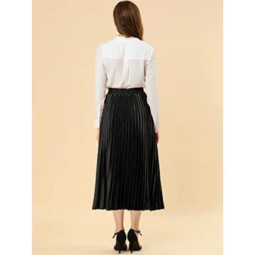 Allegra K Women's Party Elastic Waist Metallic Shiny Accordion Pleated Midi Skirt