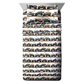 Jay Franco Monster Jam Tracks 5 Piece Full Bed Set - Includes Comforter & Sheet Set - Bedding Features Grave Digger &,Megalodon - Super Soft Fade Resistant Microfiber (Official Monster Jam Product)