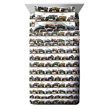 Jay Franco Monster Jam Tracks 5 Piece Full Bed Set - Includes Comforter & Sheet Set - Bedding Features Grave Digger &,Megalodon - Super Soft Fade Resistant Microfiber (Official Monster Jam Product)