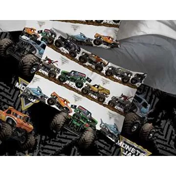 Jay Franco Monster Jam Tracks 5 Piece Full Bed Set - Includes Comforter & Sheet Set - Bedding Features Grave Digger &,Megalodon - Super Soft Fade Resistant Microfiber (Official Monster Jam Product)