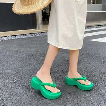 SALIGNA Women's Platform Flip Flop with Arch Support Casual Comfortable Wedge Flip-Flops Summer Beach Sandals Thong Slippers（Green,8