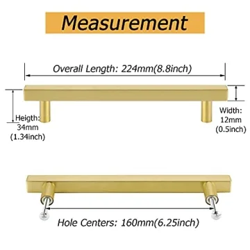 Brushed Brass Cabinet Pulls Gold Kitchen Hardware 5Pack