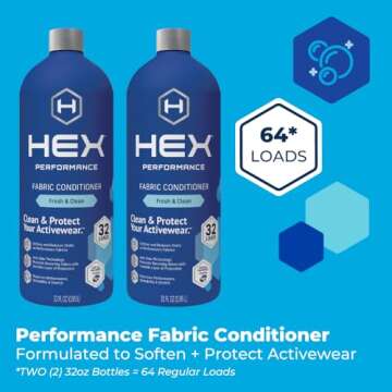 HEX Performance Fabric Conditioner, Fresh & Clean, 64 Load Pack of 2 - Safe for Activewear, Eco-Frie...