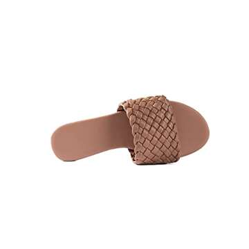 Mtzyoa Women Flat Sandals Woven Crossover Leather Summer Slip on Open toe Slingback Flip Flops Nude 8